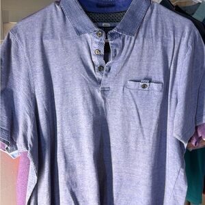 Ted Baker Light Blue Polo Shirt with Patterned Collar